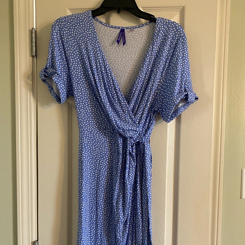 Seraphine Baby Blue Polka Dot Maternity Dress